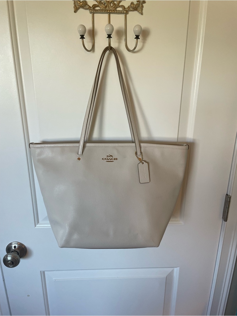 Coach Pebbled Leather Tote in Light Biege